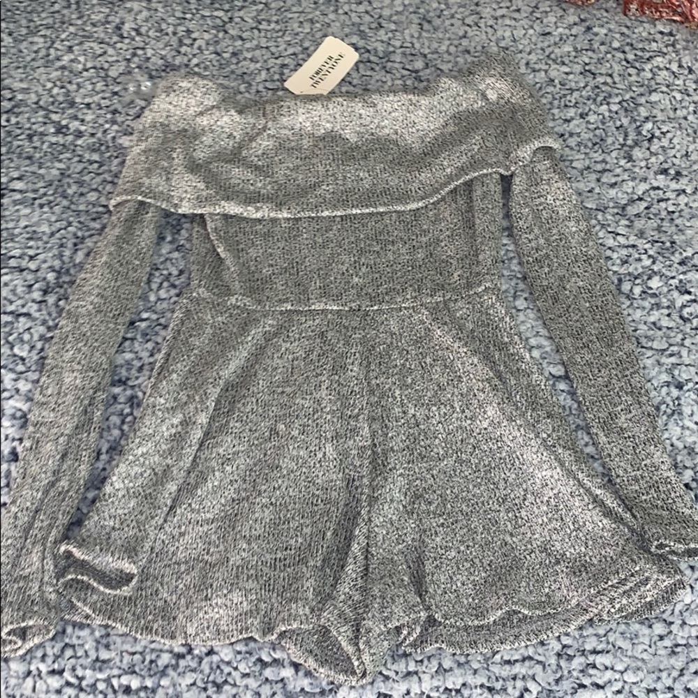 Gray Long Sleeve Off the Shoulder Romper